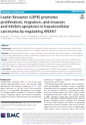 Cover page: Leptin Receptor (LEPR) promotes proliferation, migration, and invasion and inhibits apoptosis in hepatocellular carcinoma by regulating ANXA7