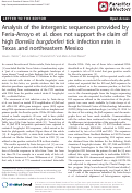 Cover page: Analysis of the intergenic sequences provided by Feria-Arroyo et al. does not support the claim of high Borrelia burgdorferi tick infection rates in Texas and northeastern Mexico