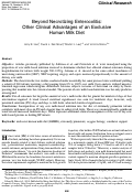 Cover page: Beyond Necrotizing Enterocolitis: Other Clinical Advantages of an Exclusive Human Milk Diet.