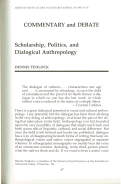 Cover page: Scholarship, Politics, and Dialogical Anthropology