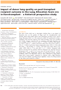 Cover page: Impact of donor lung quality on post‐transplant recipient outcome in the Lung Allocation Score era in Eurotransplant – a historical prospective study