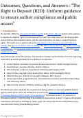 Cover page of Outcomes, Questions, and Answers: “The Right to Deposit (R2D) Uniform guidance to ensure author compliance and public access”