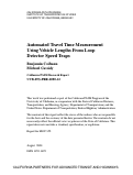 Cover page: Automated Travel Time Measurement Using Vehicle Lengths from Loop Detector Speed Traps