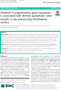 Cover page: Variation in pigmentation gene expression is associated with distinct aposematic color morphs in the poison frog Dendrobates auratus