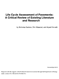 Cover page: Life Cycle Assessment of Pavements: A Critical Review of Existing Literature and Research