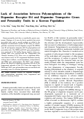 Cover page: Lack of Association between Polymorphisms of the Dopamine Receptor D4 and Dopamine Transporter Genes and Personality Traits in a Korean Population