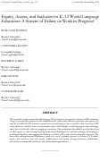 Cover page: Equity, Access, and Inclusion in K-12 World Language Education: A System of Failure or Work in Progress?