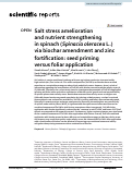 Cover page: Salt stress amelioration and nutrient strengthening in spinach (Spinacia oleracea L.) via biochar amendment and zinc fortification: seed priming versus foliar application.