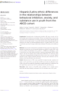 Cover page: Hispanic/Latinx ethnic differences in the relationships between behavioral inhibition, anxiety, and substance use in youth from the ABCD cohort