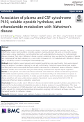 Cover page: Association of plasma and CSF cytochrome P450, soluble epoxide hydrolase and ethanolamides metabolism with Alzheimer’s disease