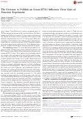 Cover page: The Decision to Publish an Avian H7N1 Influenza Virus Gain-of-Function Experiment