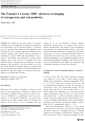 Cover page: The Founder’s Lecture 2009: advances in imaging of osteoporosis and osteoarthritis