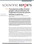 Cover page: Transcriptomic profiles of retinal ganglion cells are defined by the magnitude of intraocular pressure elevation in adult mice.