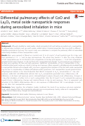 Cover page: Differential pulmonary effects of CoO and La2O3 metal oxide nanoparticle responses during aerosolized inhalation in mice