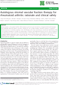 Cover page: Autologous stromal vascular fraction therapy for rheumatoid arthritis: rationale and clinical safety