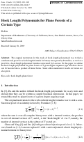 Cover page: Hook Length Polynomials for Plane Forests of a Certain Type