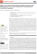 Cover page: Factors Associated with Pre-Dental Students’ Intention and Willingness to Serve in the Underserved Community and Vulnerable Population