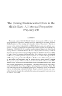 Cover page: The Coming Environmental Crisis in the Middle East: A Historical Perspective, 1750-2000 CE