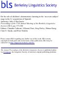 Cover page: On the Role of Children's Deterministic Learning in the 'no-overt-subject' Stage in the L1 Acquisition of Spanish