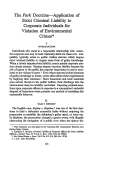 Cover page: The <em>Park</em> Doctrine--Application of Strict Criminal Liability to Corporate Individuals for Violation of Environmental Crimes