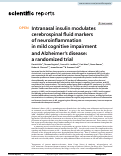 Cover page: Intranasal insulin modulates cerebrospinal fluid markers of neuroinflammation in mild cognitive impairment and Alzheimer’s disease: a randomized trial