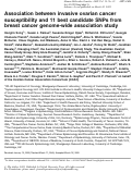 Cover page: Association between invasive ovarian cancer susceptibility and 11 best candidate SNPs from breast cancer genome-wide association study