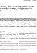 Cover page: Alzheimer's Disease Neurodegenerative Biomarkers Are Associated with Decreased Cognitive Function but Not β-Amyloid in Cognitively Normal Older Individuals