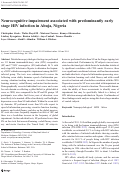 Cover page: Neurocognitive impairment associated with predominantly early stage HIV infection in Abuja, Nigeria