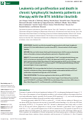 Cover page: Leukemia cell proliferation and death in chronic lymphocytic leukemia patients on therapy with the BTK inhibitor ibrutinib.