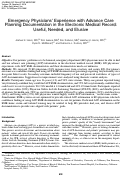 Cover page: Emergency Physicians' Experience with Advance Care Planning Documentation in the Electronic Medical Record: Useful, Needed, and Elusive