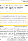 Cover page: Ten years of the Hunter Outcome Survey (HOS): insights, achievements, and lessons learned from a global patient registry