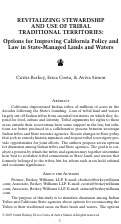 Cover page: Revitalizing Stewardship and Use of Tribal Traditional Territories: Options for Improving California Policy and Law in State-Managed Lands and Waters