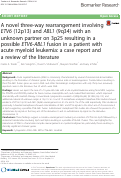 Cover page: A novel three-way rearrangement involving ETV6 (12p13) and ABL1 (9q34) with an unknown partner on 3p25 resulting in a possible ETV6-ABL1 fusion in a patient with acute myeloid leukemia: a case report and a review of the literature