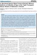 Cover page: A Shortened Barnes Maze Protocol Reveals Memory Deficits at 4-Months of Age in the Triple-Transgenic Mouse Model of Alzheimer's Disease