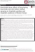 Cover page: Insecticidal decay effects of long-lasting insecticide nets and indoor residual spraying on Anopheles gambiae and Anopheles arabiensis in Western Kenya