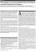Cover page: FTO Variants Are Associated With Obesity in the Chinese and Malay Populations in Singapore