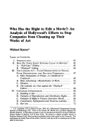 Cover page: Who Has the Right to Edit a Movie?: An Analysis of Hollywood's Efforts to Stop Companies from Cleaning up Their Works of Art