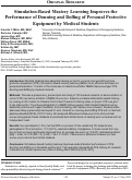Cover page: Simulation-Based Mastery Learning Improves the Performance of Donning and Doffing of Personal Protective Equipment by Medical Students