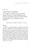 Cover page: In the Hands of Students: The Charge of a Minority-Serving Institution Student Council at a Dual-Designated Asian American and Native American Pacific Islander-Serving Institution and Hispanic-Serving Institution