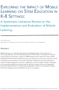 Cover page: Exploring the Impact of Mobile Learning on STEM Education in K-8 Settings: A Systematic Literature Review on the Implementation and Evaluation of Mobile Learning