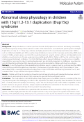 Cover page: Abnormal sleep physiology in children with 15q11.2-13.1 duplication (Dup15q) syndrome.