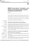 Cover page: MRNA Transcription, Translation, and Defects in Developmental Cognitive and Behavioral Disorders