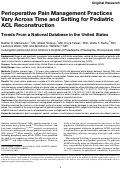 Cover page: Perioperative Pain Management Practices Vary Across Time and Setting for Pediatric ACL Reconstruction: Trends From a National Database in the United States