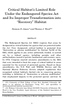 Cover page: Critical Habitat's Limited Role Under the Endangered Species Act and Its Improper Transformation into "Recovery" Habitat