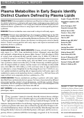 Cover page: Plasma Metabolites in Early Sepsis Identify Distinct Clusters Defined by Plasma Lipids.