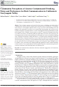 Cover page: Community Perceptions of Arsenic Contaminated Drinking Water and Preferences for Risk Communication in California’s San Joaquin Valley