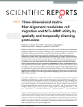 Cover page: Three-dimensional matrix fiber alignment modulates cell migration and MT1-MMP utility by spatially and temporally directing protrusions