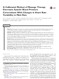 Cover page: A Calibrated Method of Massage Therapy Decreases Systolic Blood Pressure Concomitant With Changes in Heart Rate Variability in Male Rats