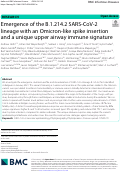 Cover page: Emergence of the B.1.214.2 SARS-CoV-2 lineage with an Omicron-like spike insertion and a unique upper airway immune signature.