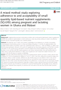 Cover page: A mixed method study exploring adherence to and acceptability of small quantity lipid-based nutrient supplements (SQ-LNS) among pregnant and lactating women in Ghana and Malawi